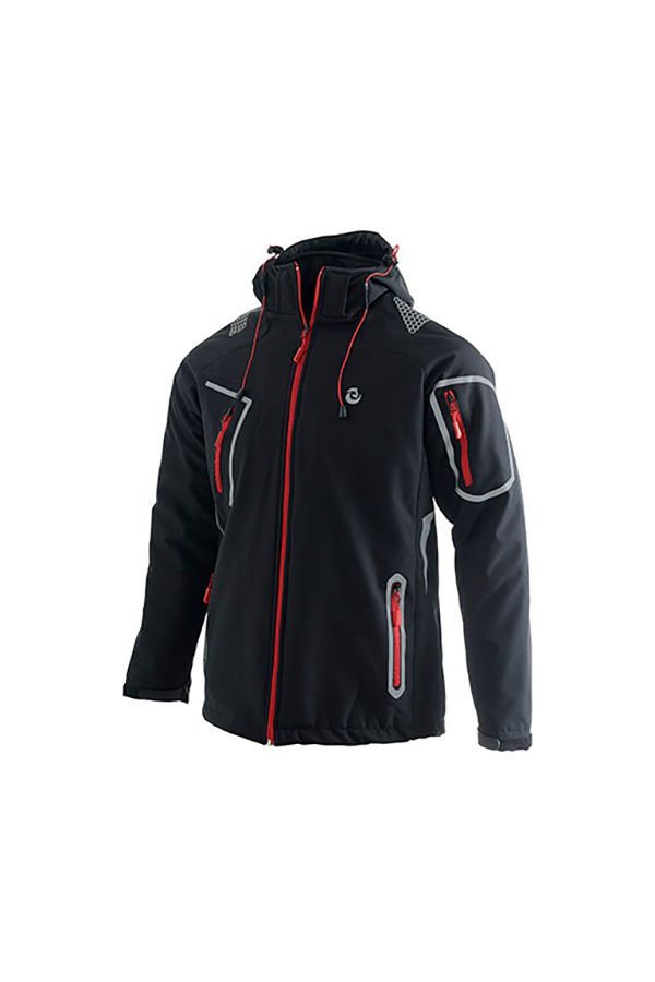 4 Cepli Kapüşonlu Double Baskılı Softshell Mont Ceket - Siyah